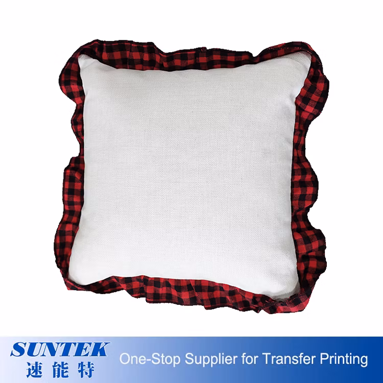Sublimation Linen Buffalo Plaid Ruffles Pillow Case for Christmas