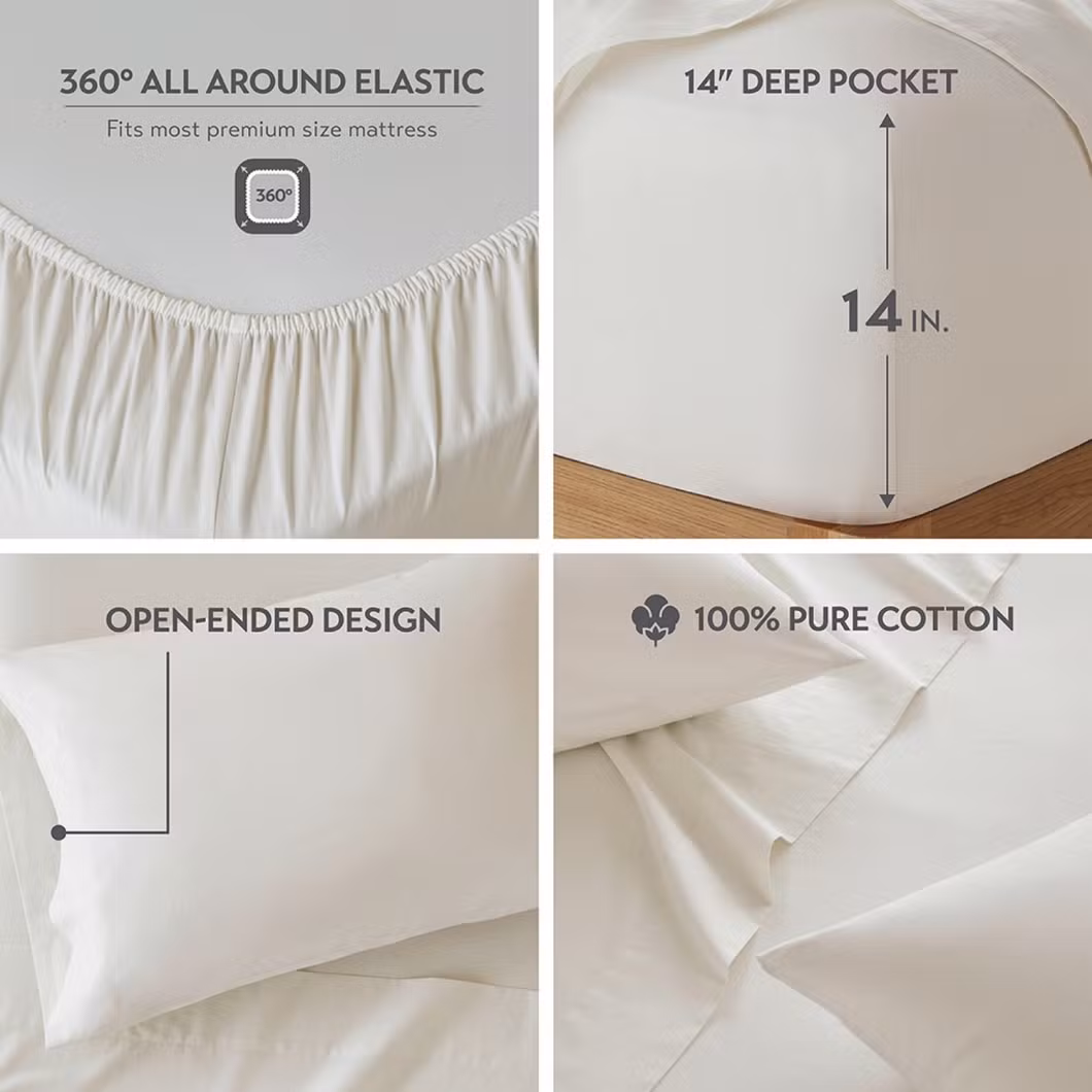 Wholesale Home Textile 100% Cotton Bedsheet Bedding Sets 144tc Solid Bed Sheet