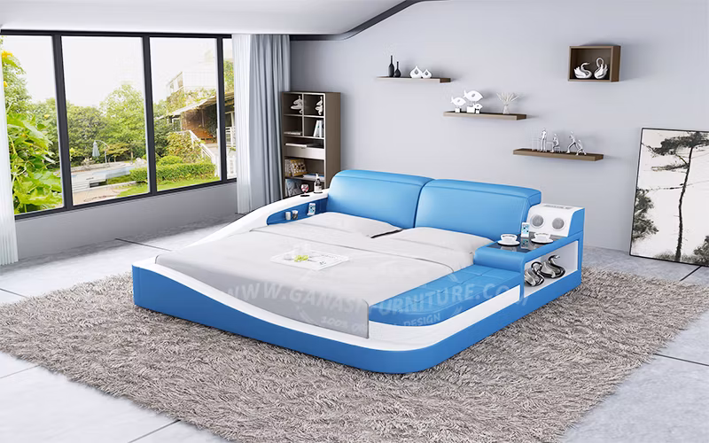 Smart LED Bedroom Set Furniture Modern King Size Leather Beds