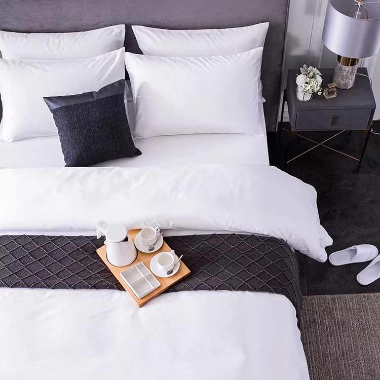 Hotel White 50 Cotton 50 Polyester Queen Bed Sheet Set Cotton