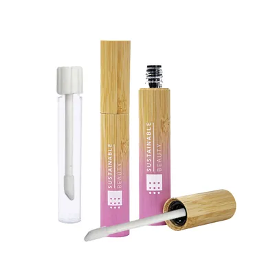 Pink Big Brush Head Bamboo Lip Gloss Tube Liquid Blush Lip Scrub Packaging Container Cosmetic Wood Tube