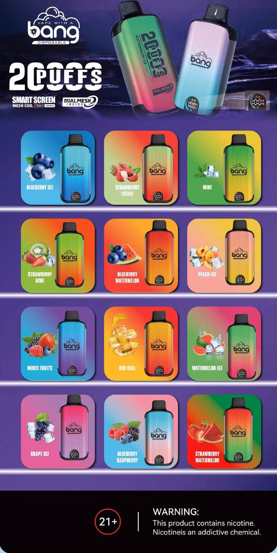 Bang 20000 Vape Pen Disposable Vape Puff Disposable Electronic Cigaret Bang 20000 Puff Guranete Dotmod Cartoon Max Cup 7K Tpd Certificatio Vaper