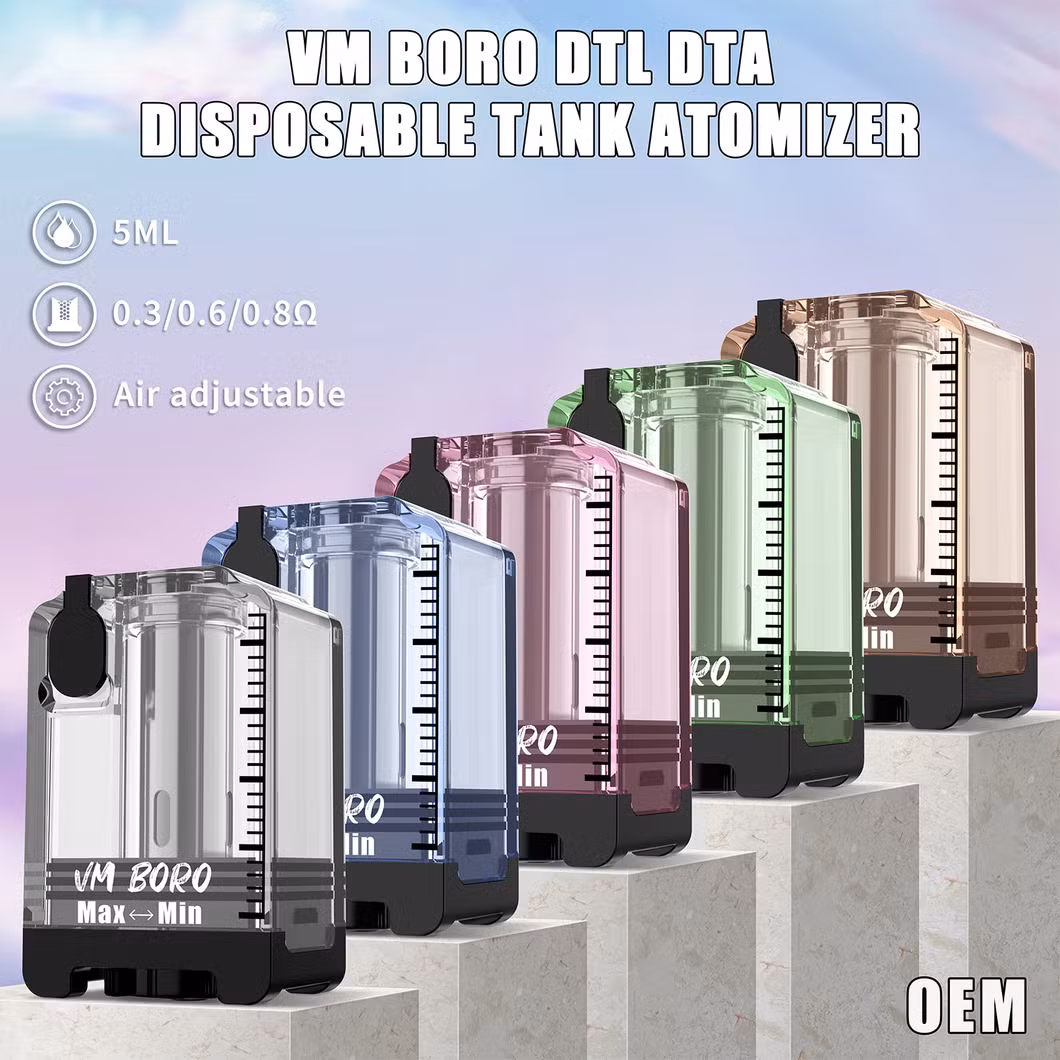 Vapingmuster Manufacture Colorful Boro Tank for Aio Mod Disposable Tank Atomizer Air Adjustable Ecigs Vape Pen