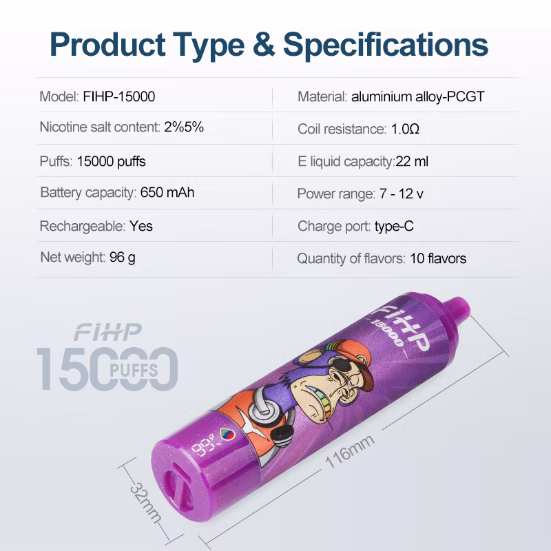 Fihp 15000 Puff Germany Zbood Rum Bar Sunax Full Screen 24000 Vape Free Sample Cig Vape
