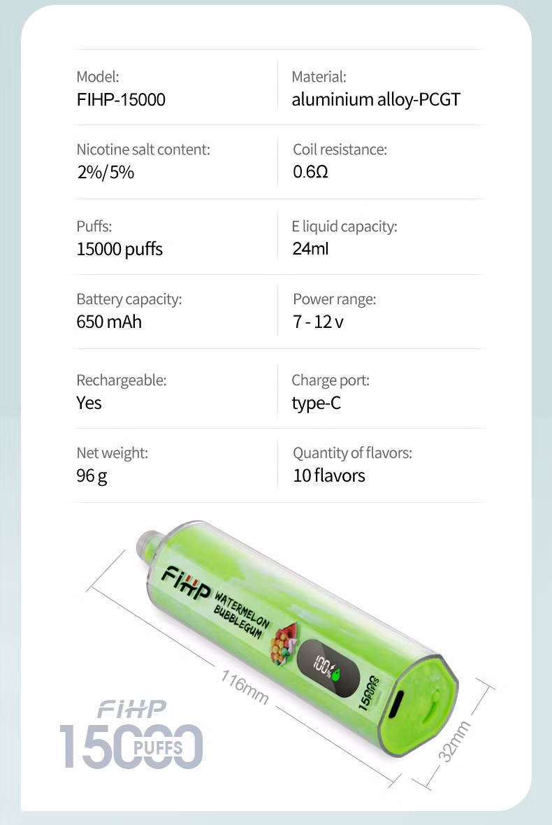 Fihp 15000 Puffs PRO Disposable Vape Pen Tornado 15K Red Energy Disposable Electronic Cigarette Wholesale