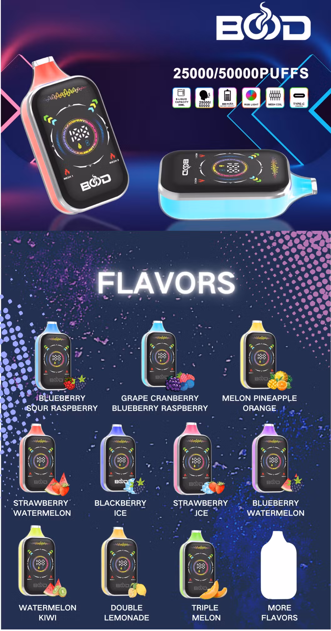 Bood Pulse PRO 25K/50K Puff Puff 15K Zbood Crystal Fifty Vplay Vapor Disposable Vape