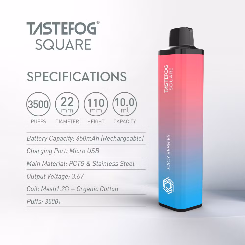 100% Original 3500 Puffs Vape Tastefog Square with Juicy Berries Gummy Bear Blueberry Flavors