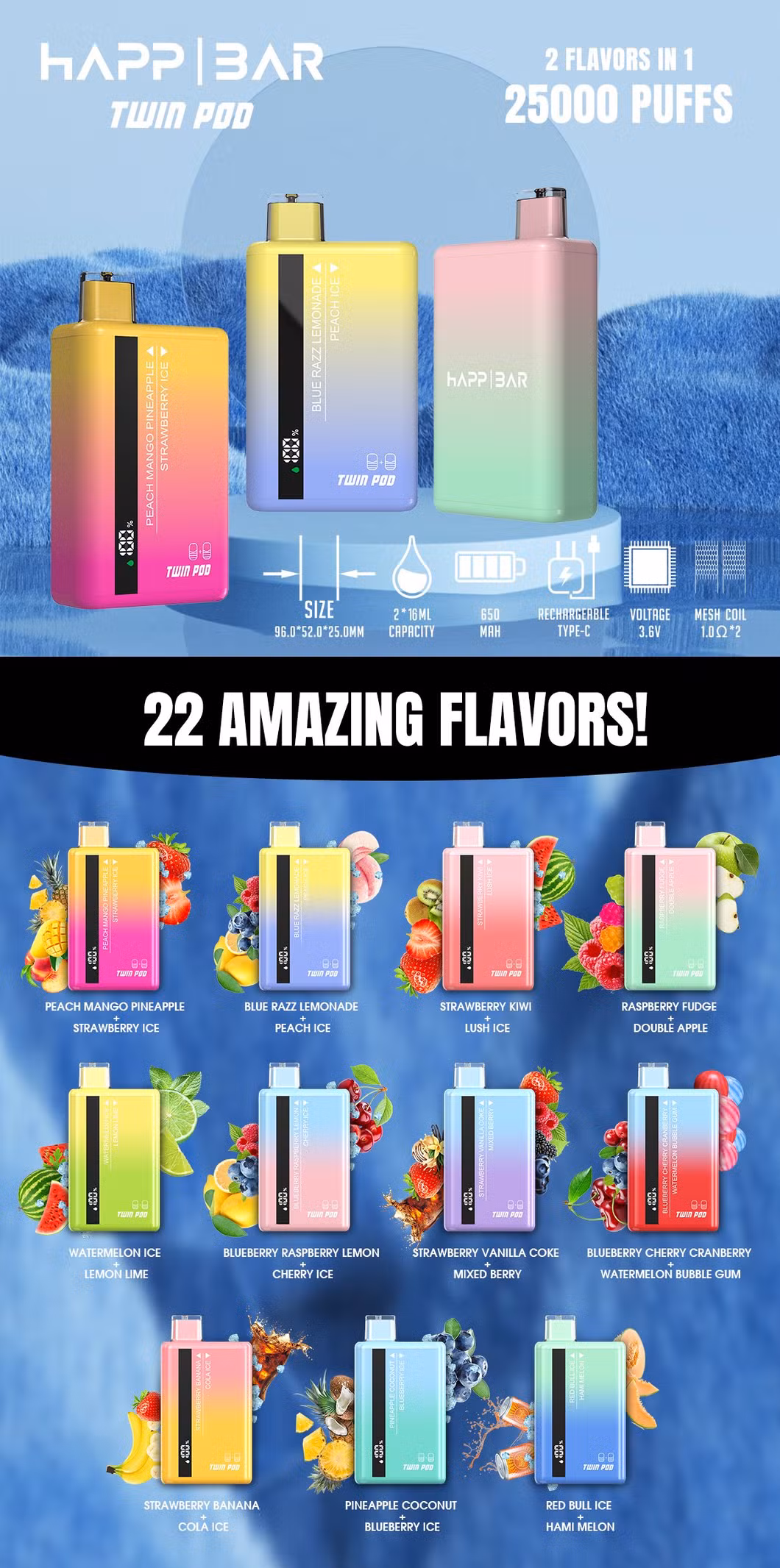 EU Warehouse Ready to Ship Happ Bar Gr25000 Puffs Disposable Vape