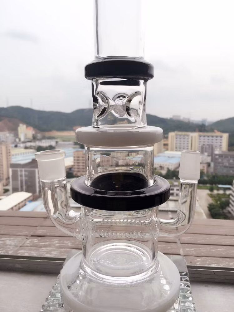 Inline Perc Glass Water Pipe Mix Color White and Black Smoking Pipe Ice Notches 16inch Hbking Glass Pipes Heady Pipes