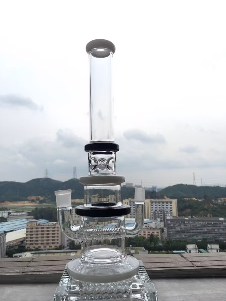 Inline Perc Glass Water Pipe Mix Color White and Black Smoking Pipe Ice Notches 16inch Hbking Glass Pipes Heady Pipes