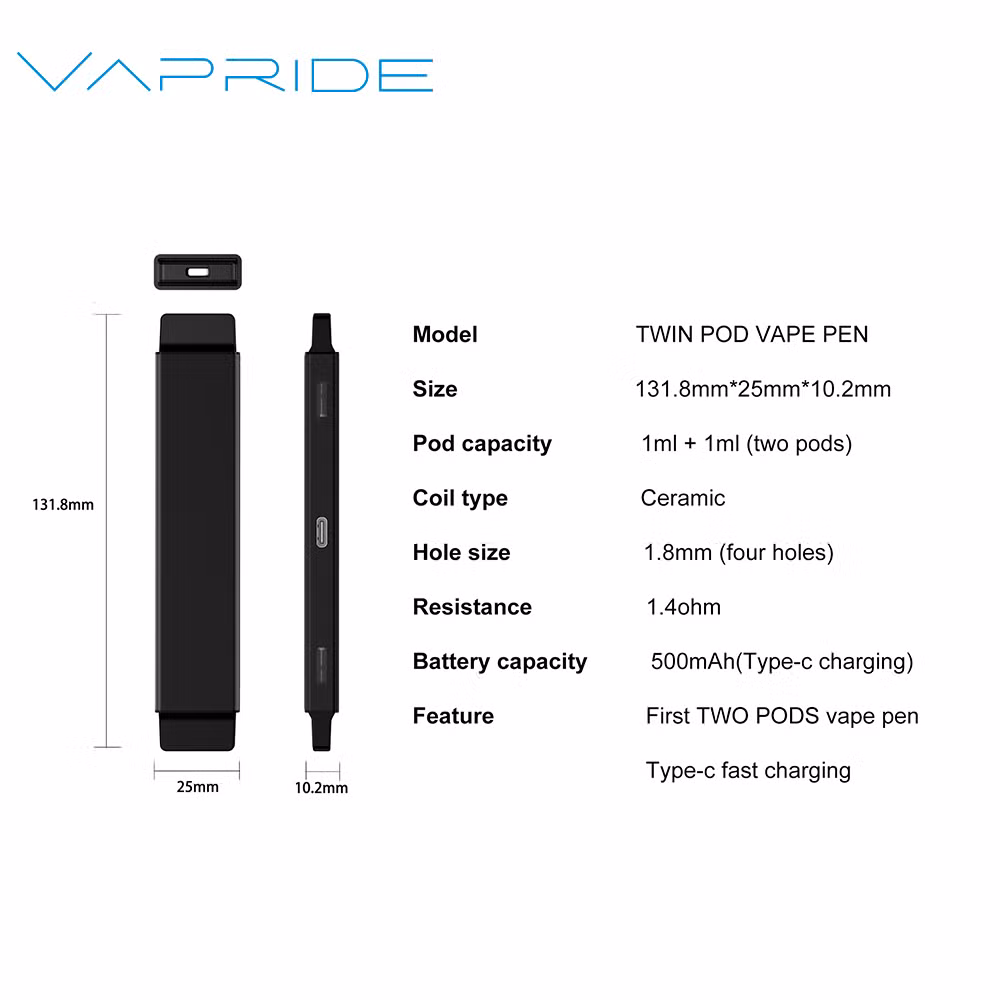 Vapride Two in One Dual Chamber Vape 1g+1g Rechargeable Empty Vaprizer Pen Twin Pod