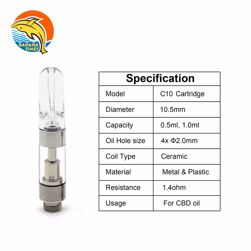 Bananatimes Wholesale 0.5/1.0ml C10 510 Thread Thick Oil Airflow Ceramic Coil Atomizer Vape Cartridge