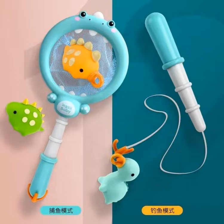 Summer Kids Dinosaur Net Fishing Fishing Net Baby Splashing Animals Squirt Water Pinch Call Bathroom Bath Toys