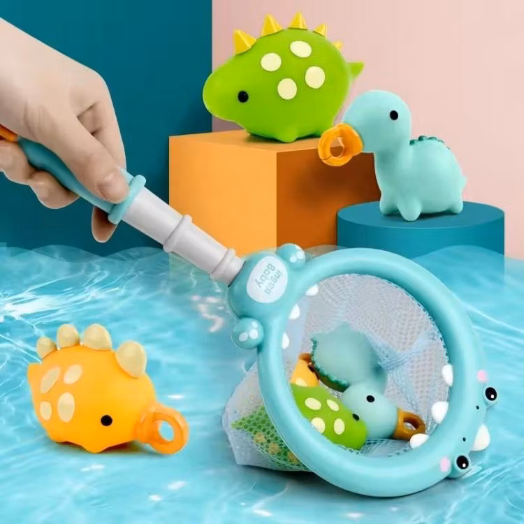 Summer Kids Dinosaur Net Fishing Fishing Net Baby Splashing Animals Squirt Water Pinch Call Bathroom Bath Toys