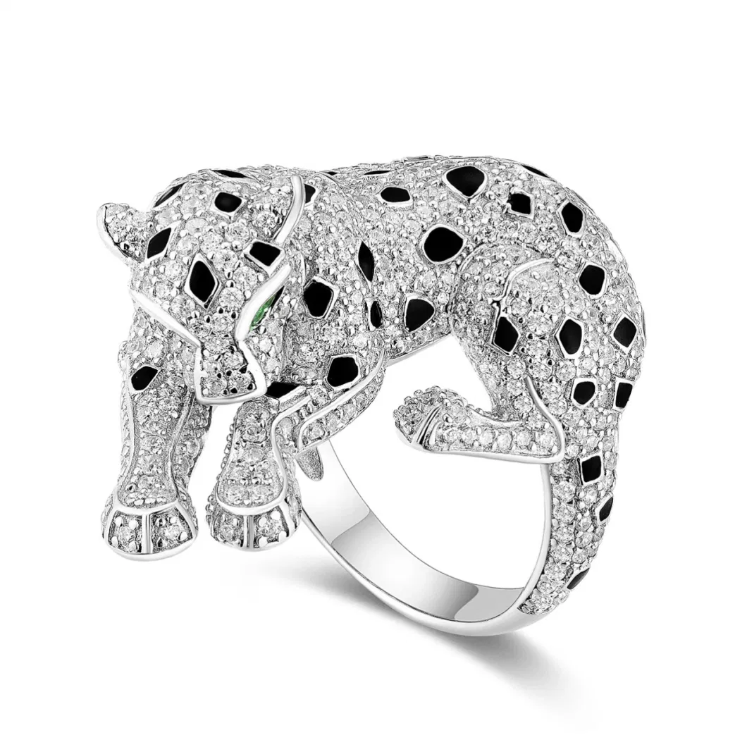 New 925 Silver Gold Plated Ring High Carbon Diamond Jaguar Ring Wholesale