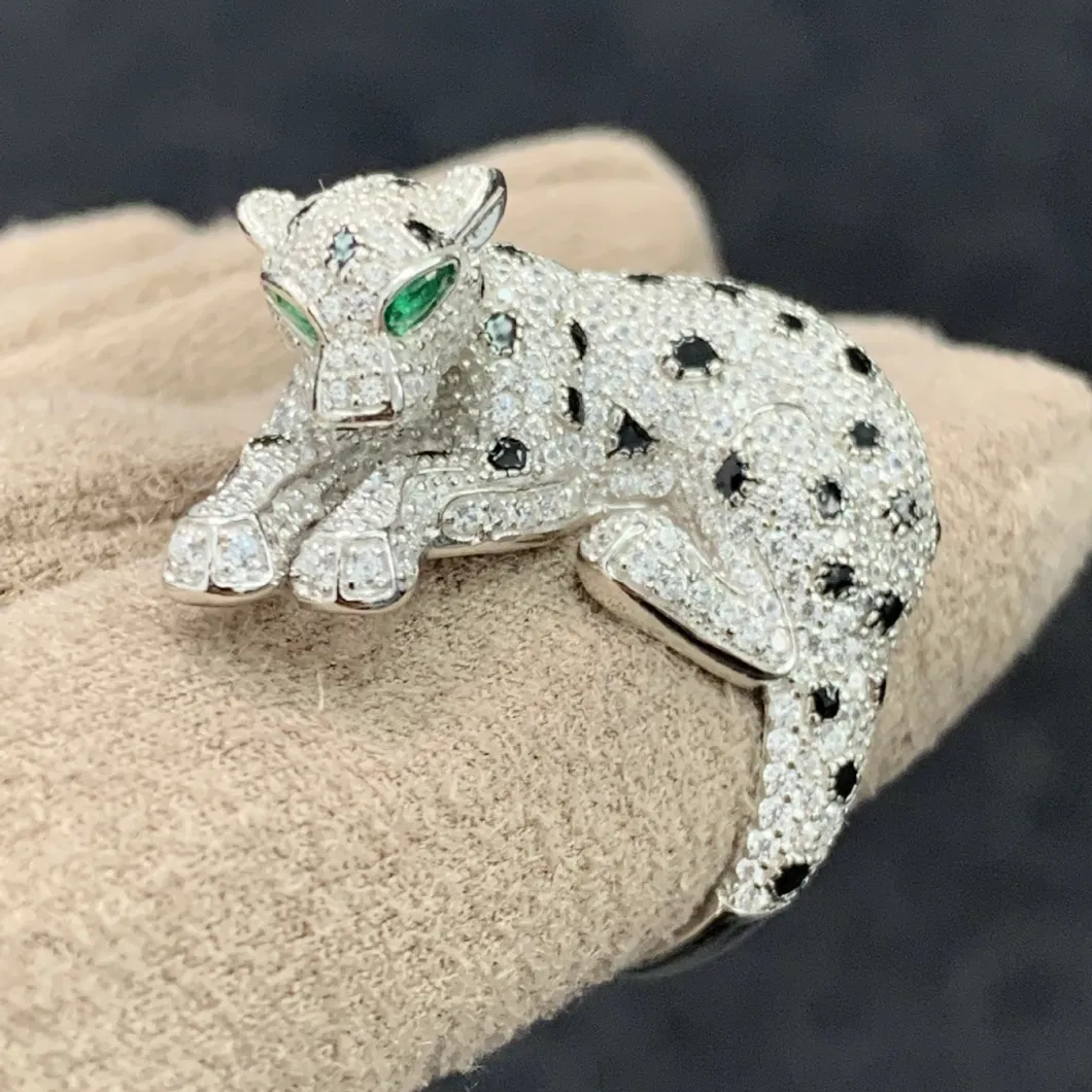 New 925 Silver Gold Plated Ring High Carbon Diamond Jaguar Ring Wholesale