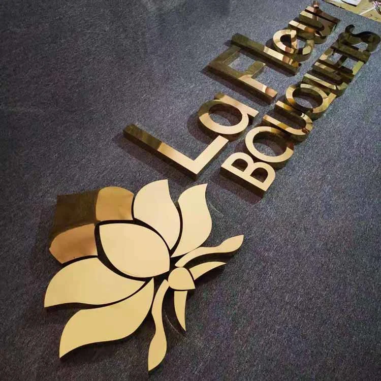 Custom Building Wall Mount Plating Polished Plating Gold Color Stainless Steel Sign Letter Metal Letters