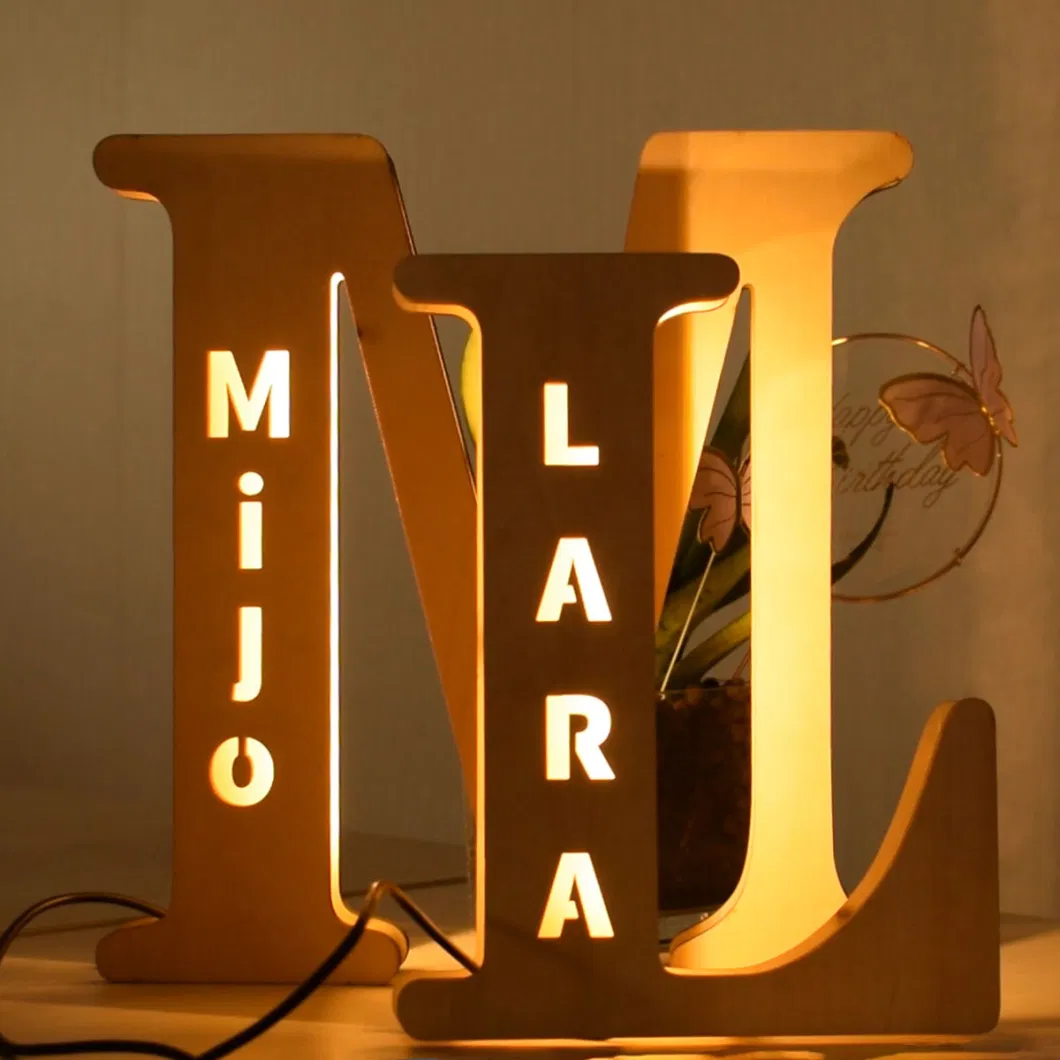 Wooden Night Lights Name Personalized 26 Letter Electronic Signs LED