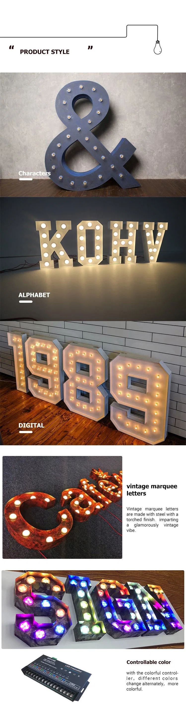 Marquee Letters Big LED Bulb Light Love Alphabet Letters Sign for Wedding Board