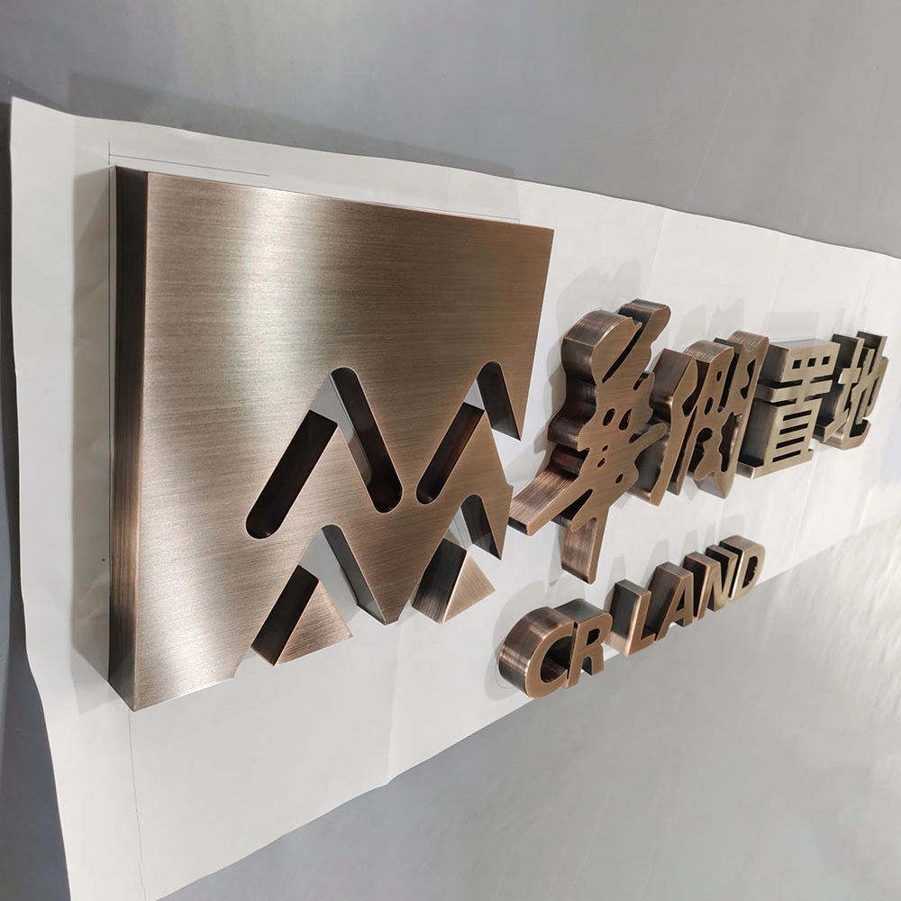 Custom Logo Electroplated Stainless Steel Brushed Red Copper Rust Resistant Metal Sign Letters