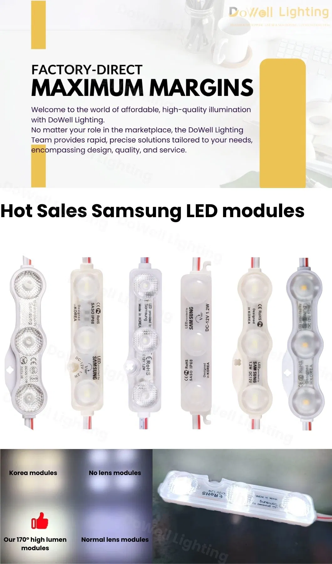 Durable Wholesale Custom 12V DC 3LED RGB Lens Module Light Sign 0.72W SMD 5050 LED Modules for Signage Letters