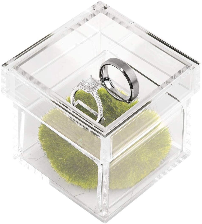 Clear Acrylic Wedding Ring Packaging Gift Box with 2 Ring Slots