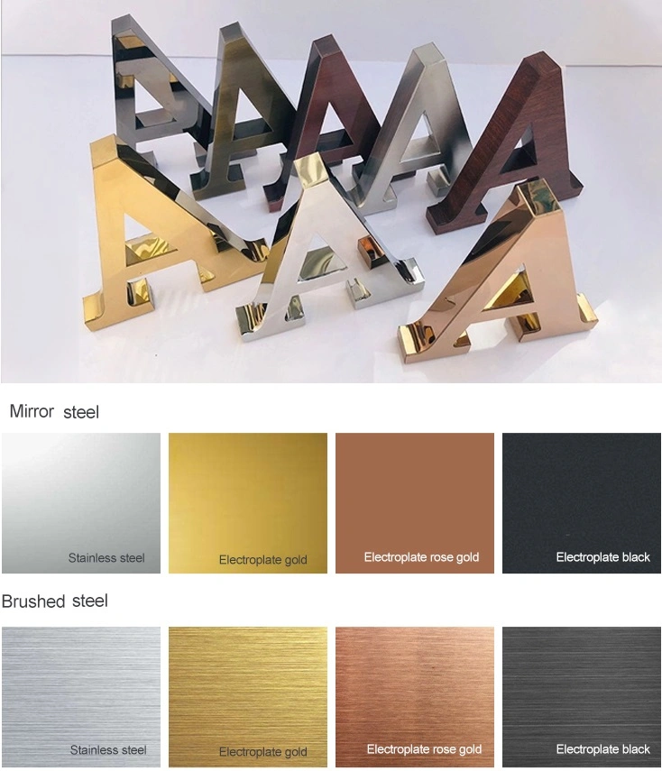 Customized High-End Quality Golden Brushed Stainless Steel Letters Sign