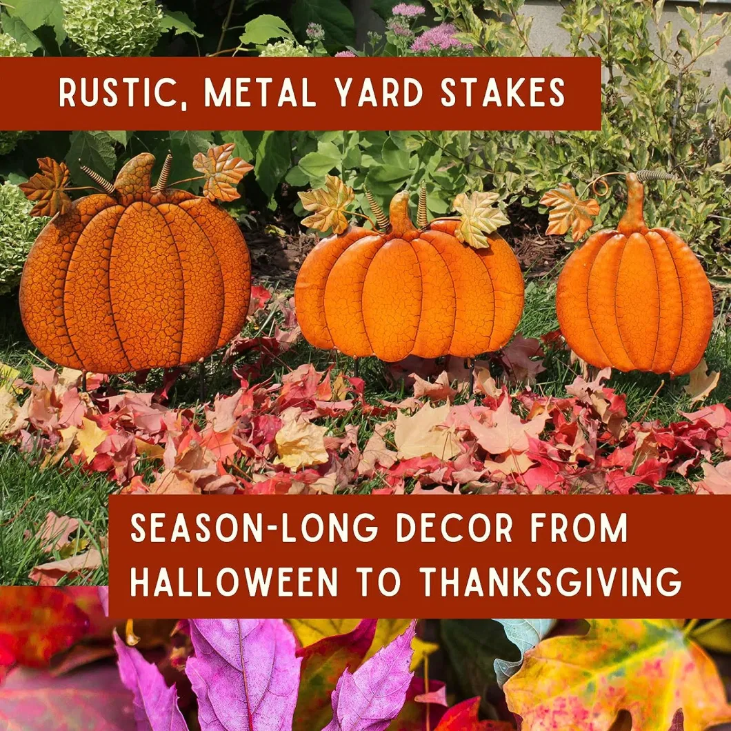 Outdoor Yard Decorations Pumpkin Metal Yard Signs with Stakes - Fall Thanksgiving Lawn Walkway or Planter Rustic Home D&eacute; Cor