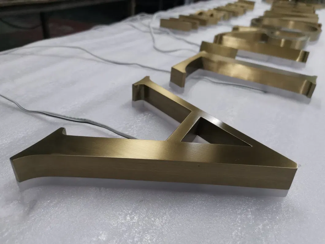 Stainless Steel Channel Letter Sign Brushed Gold Finish LED Backlit Channel