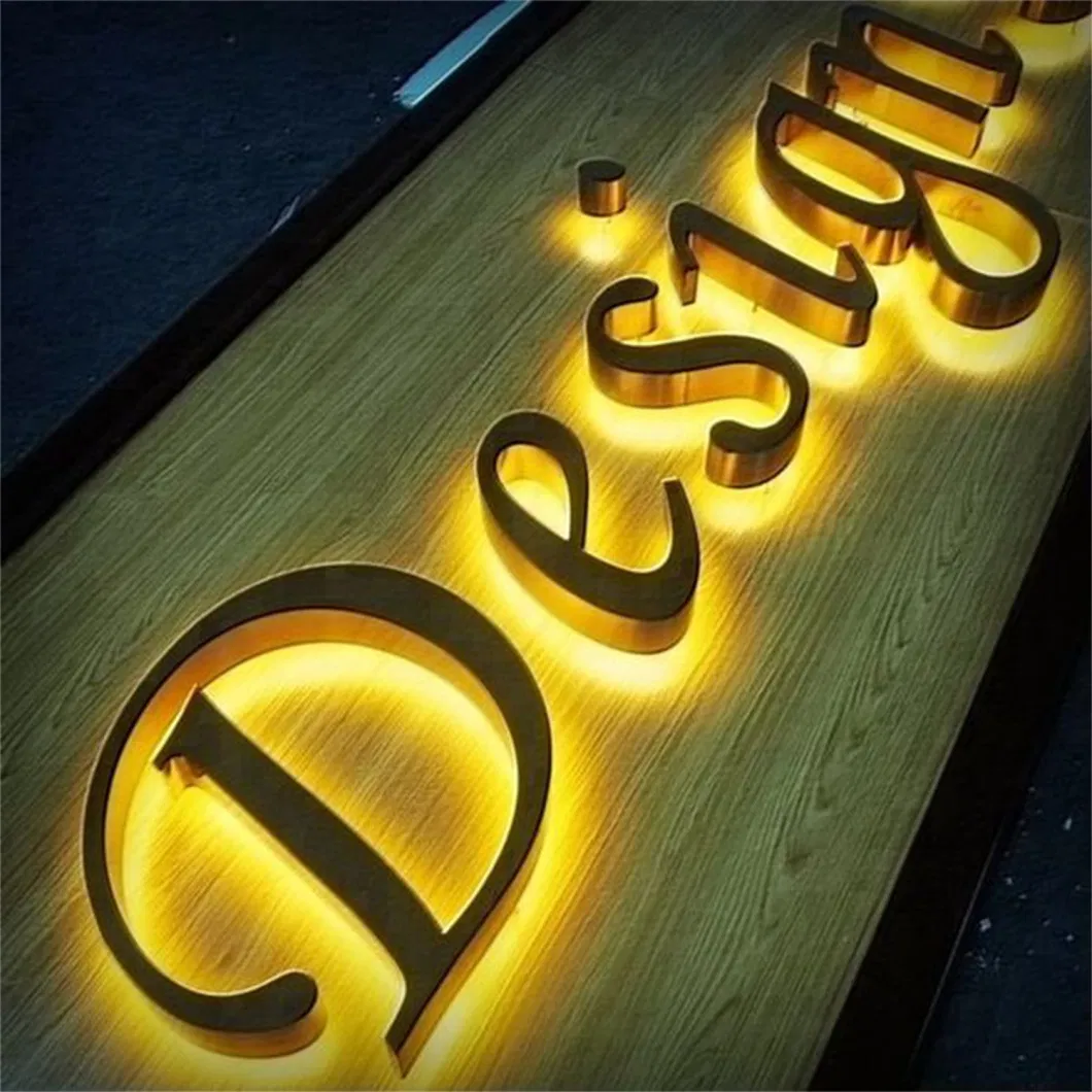 Custom Laser Cut 3D LED Sign Backlit Back Lighting Illuminated Metal Personalized Business Logo Reception Wall Company Name