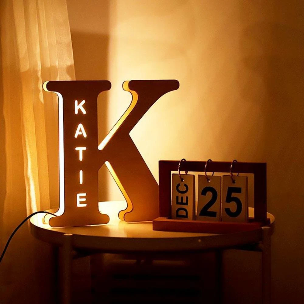 Wooden Night Lights Name Personalized 26 Letter Electronic Signs LED