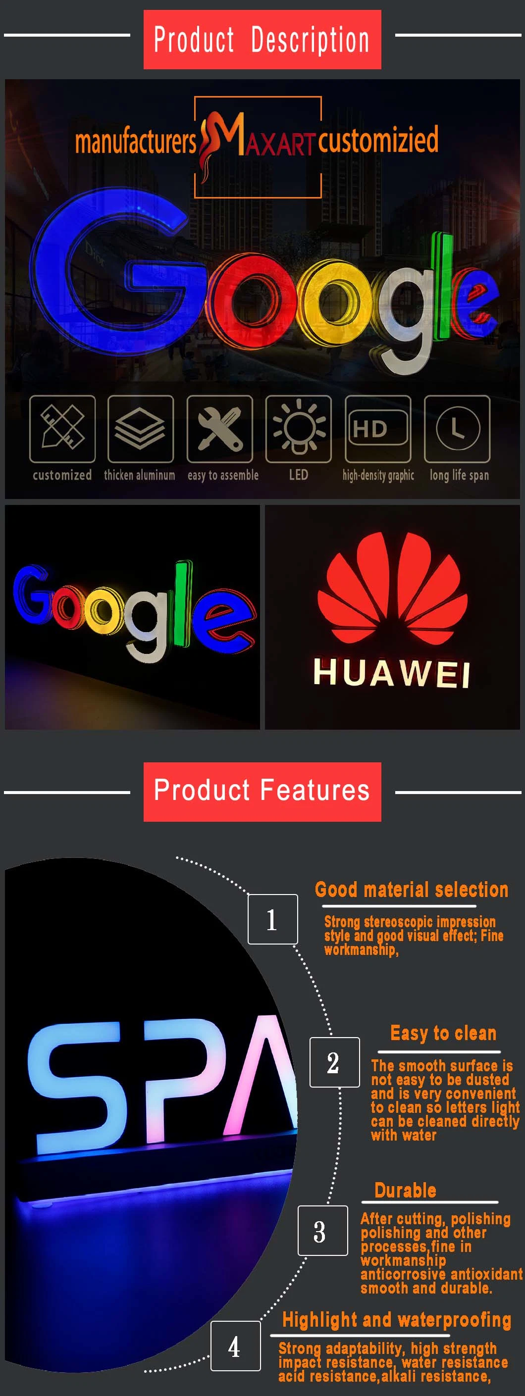 High Quality Storefront Signage 3D Shop Sign Channel Letter Illuminated Logo LED Wall Display