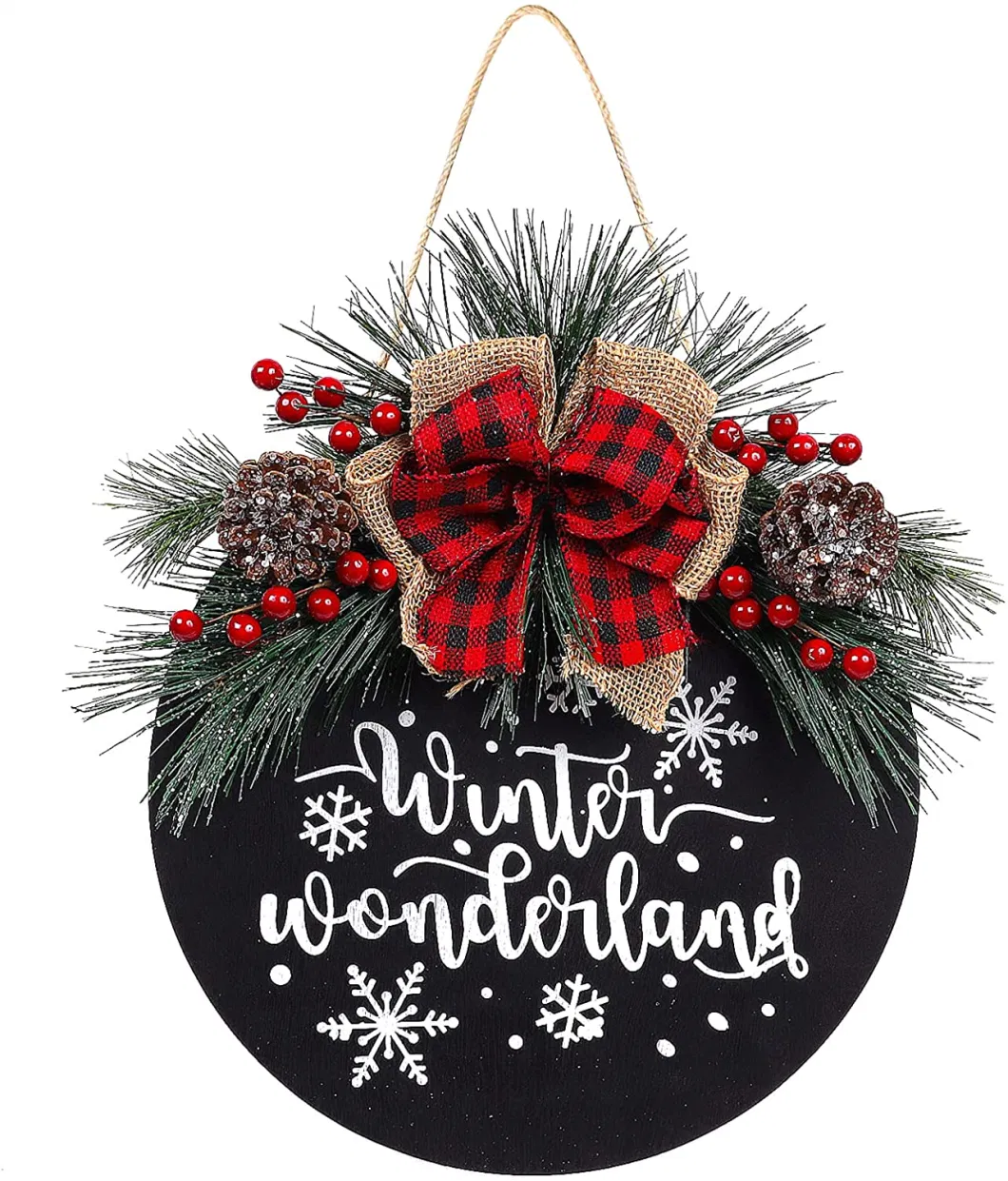 Rustic Merry Christmas Wooden Hanging Sign for Home Window Wall Farmhouse Indoor Decoration