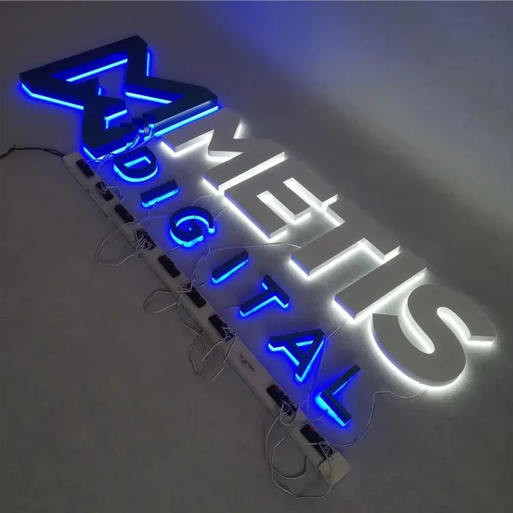 Backlit LED Stainless Steel Letters Acrylic Signboard Custom Shop Office Mall Illuminated Signage