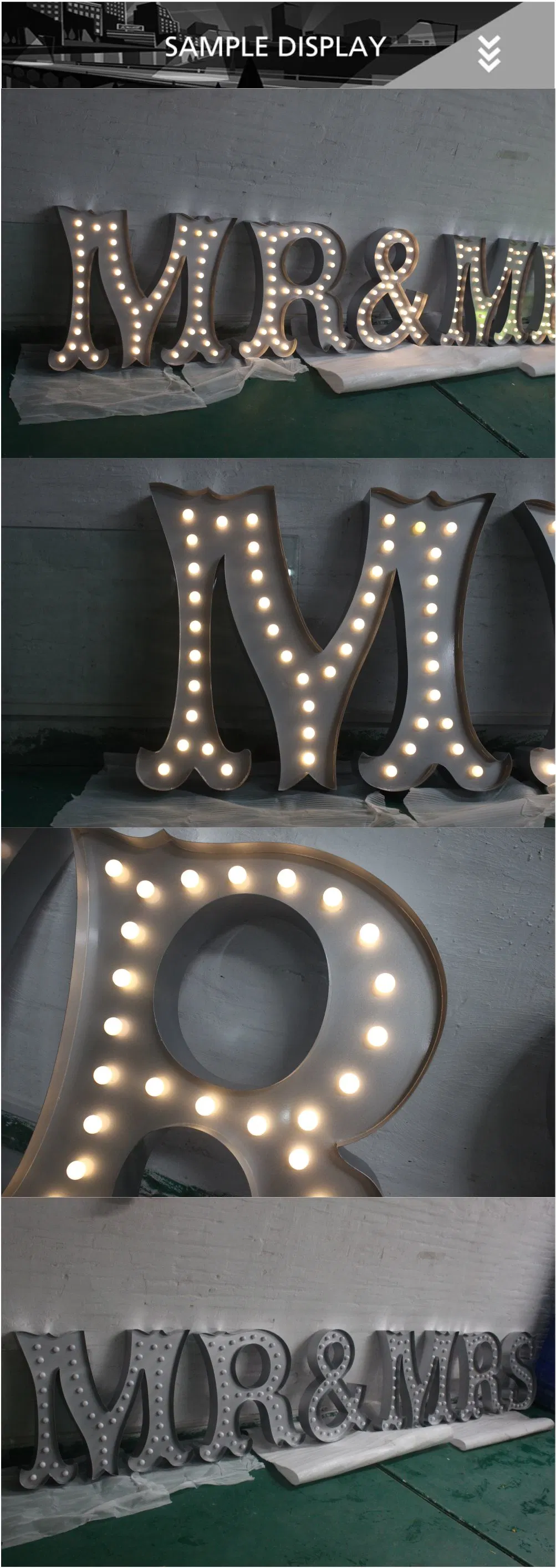 OEM Metal LED Bulb Letters Marquee Sign Lighted-up Wedding Letters