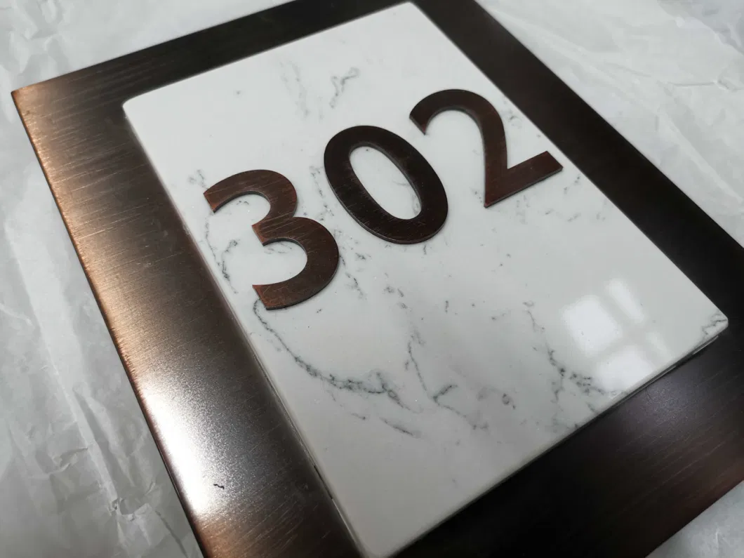 Marble Stone Sign Hotel Room Number Sign Brushed Stainless Steel Letters