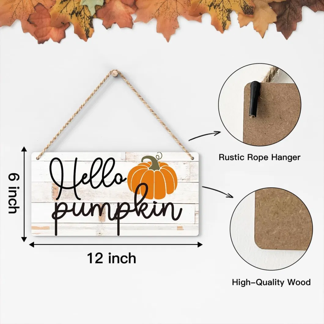 Hello Pumpkins Autumn Wood Sign Decoration Fall Wooden Signs Rustic Hanging Plaque Home Wall Art