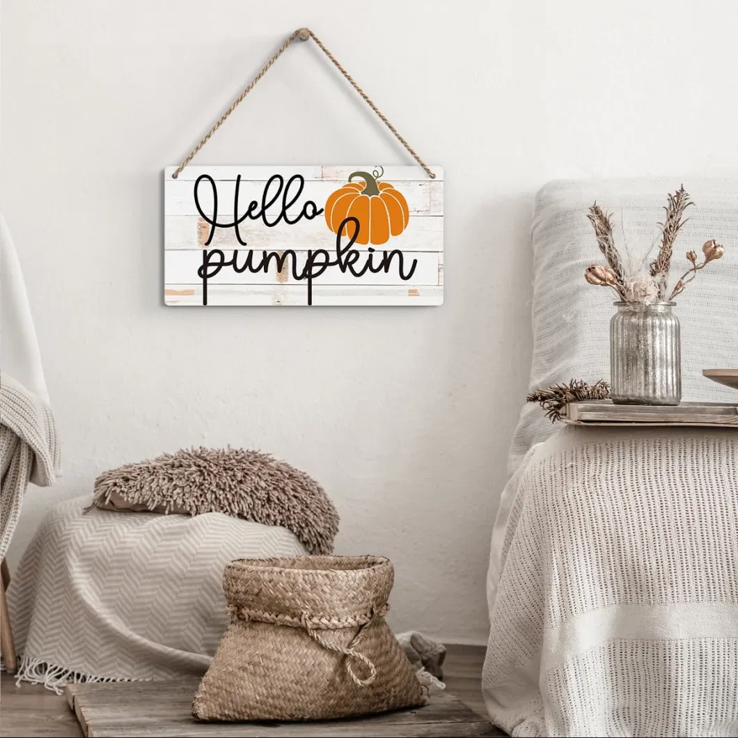 Hello Pumpkins Autumn Wood Sign Decoration Fall Wooden Signs Rustic Hanging Plaque Home Wall Art