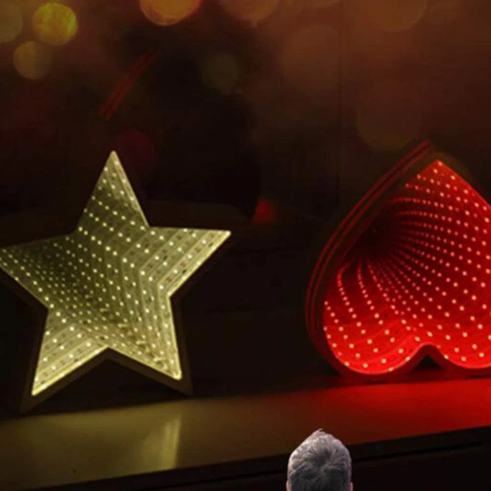 Goldmore11 3D Creative Battery Powered Heart Double-Sided Tunnel Lamp LED Mirror Night Light Sign LED for Bedroom Living