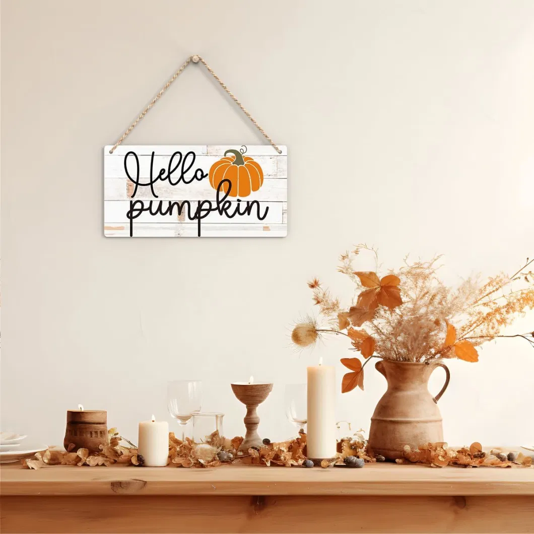 Hello Pumpkins Autumn Wood Sign Decoration Fall Wooden Signs Rustic Hanging Plaque Home Wall Art