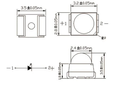 RoHS Compliant Plcc2 Yellow 1000-10000mcd 3528 SMD LED with Lens 30 Degrees Angle for Outdoor Channel Letter Display