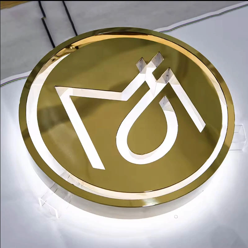 Custom Advertising LED Business Mirror Gold Metal Backlit Sign 3D Illuminated Logo Letter