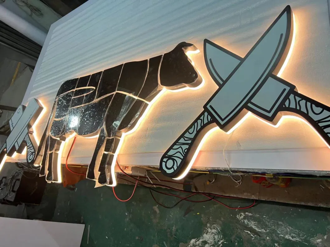 Bullhead Design Logo Sign Beef Restaurant Name Sign LED Light up Letters