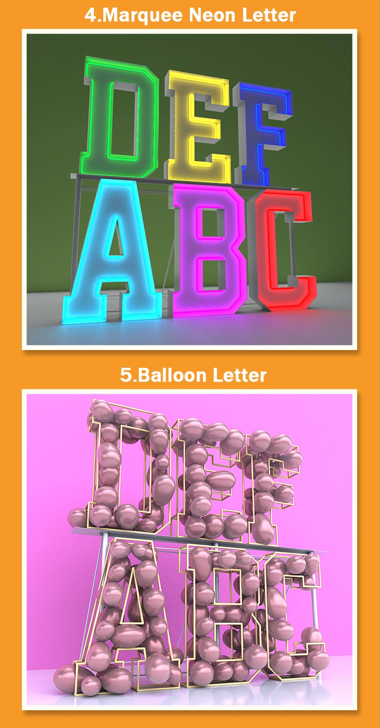 3D LED Marquee Wedding Decoration Letter Signs Decorative Metal Letters Vintage