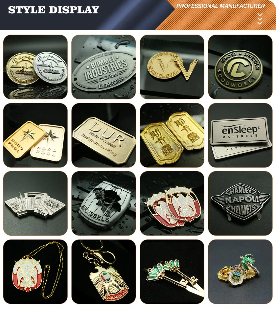 China Factory Wholesale Customized Electroplated Etching Zinc Brass/Bronze/Golden/Nickel/Chrome Name Signs