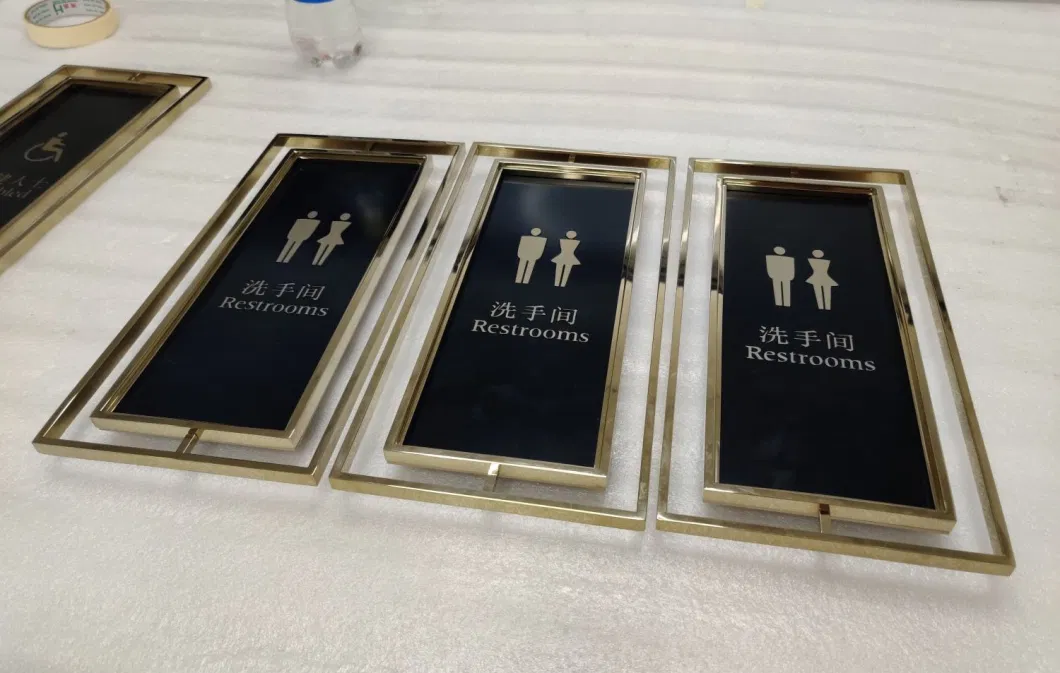 Toilet Signs Mirror Gold Finish Sign Etching Hotel Design 3D Signage