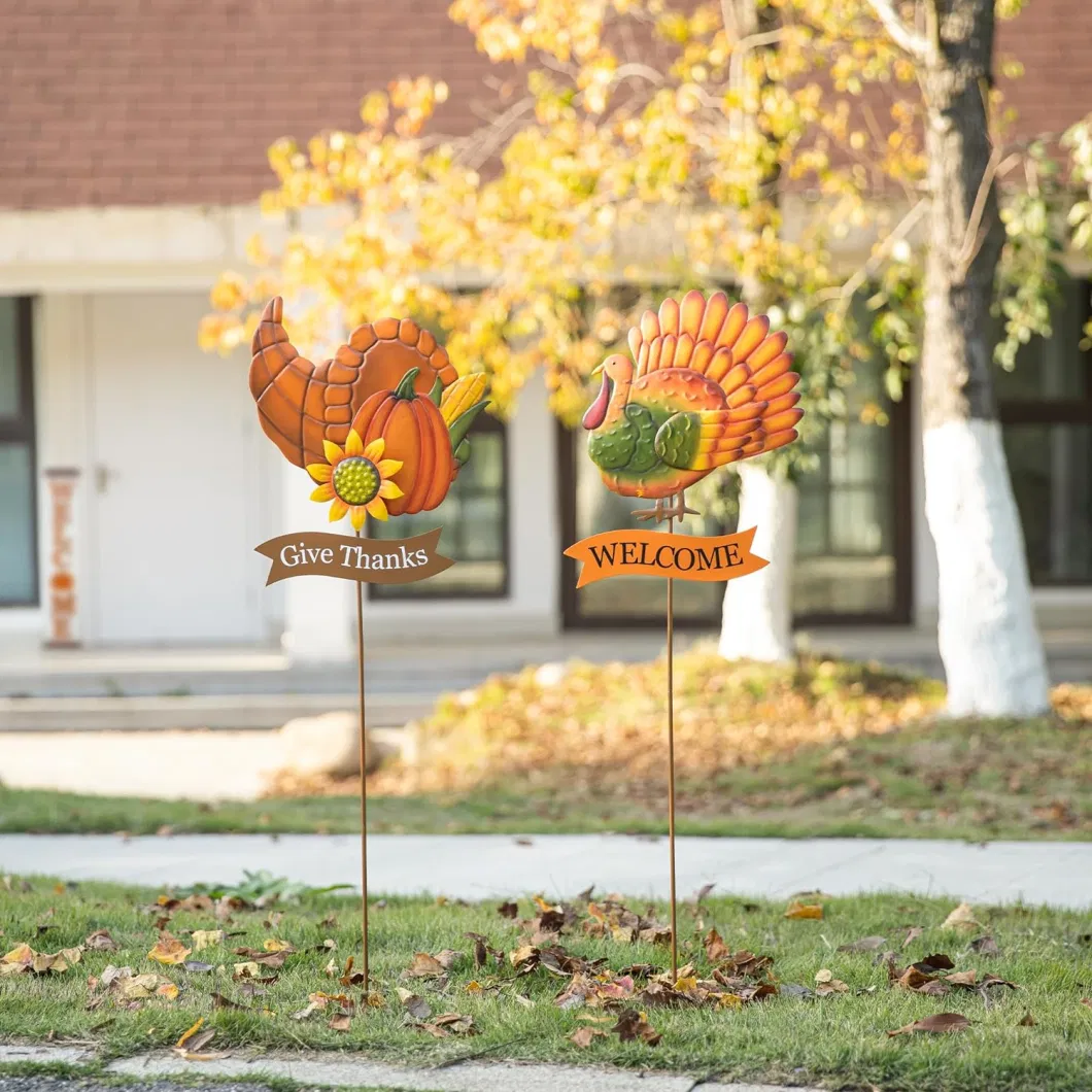 Thanksgiving Metal Turkey and Pumpkin Yard Stakes, Fall Thanksgiving Harvest Croissant Shapes Welcome Yard Sign, Thanksgiving Turkey Sign for Fall Yard Outdoor