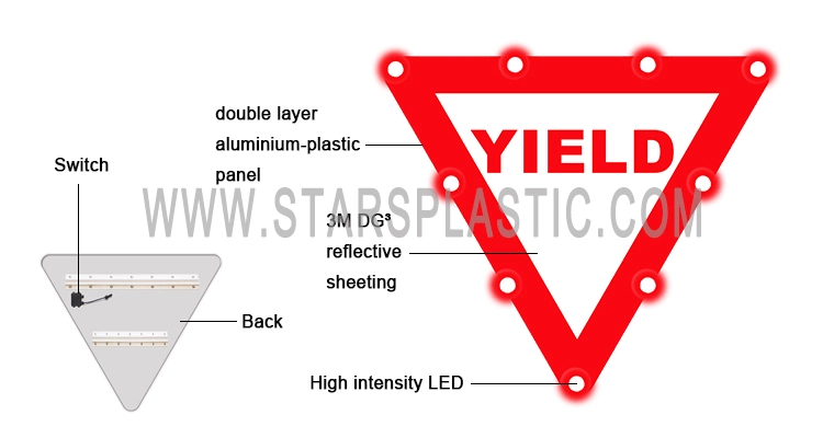 OEM Traffic Warning LED Sign Directional Edge Lit Reflective Road Yield Sign