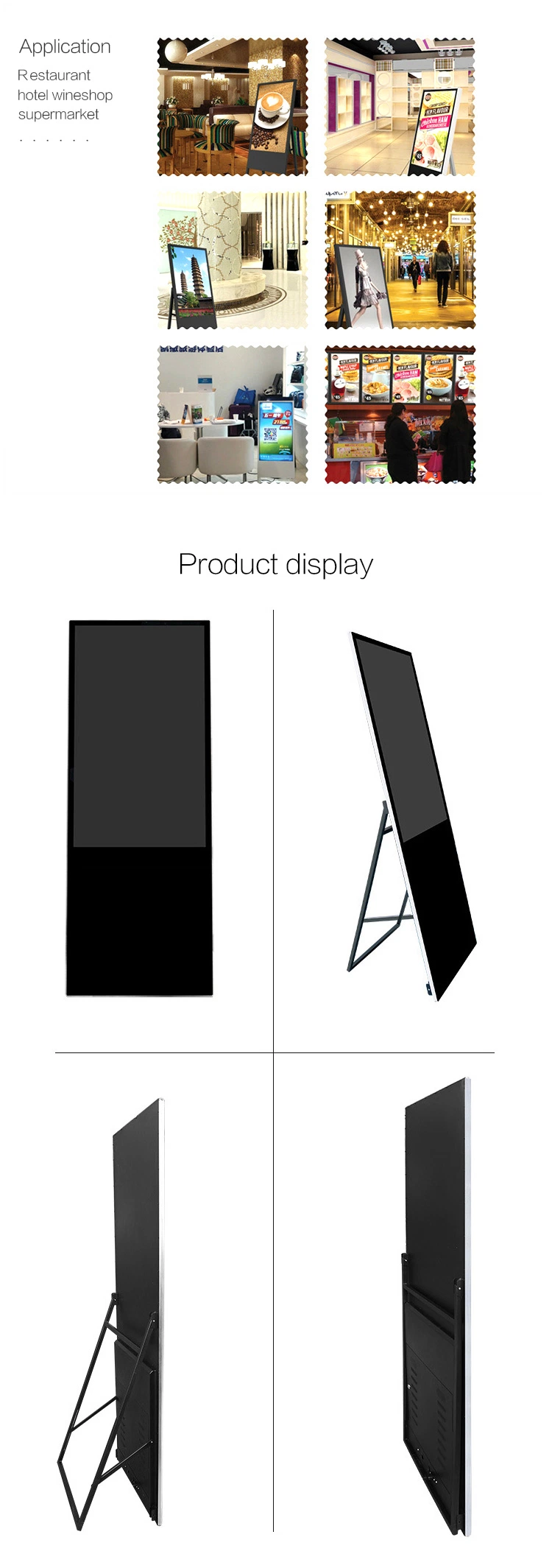 Foldable 43 Inch Moveable Display Stands LCD Advertising Player Window Digital Signage