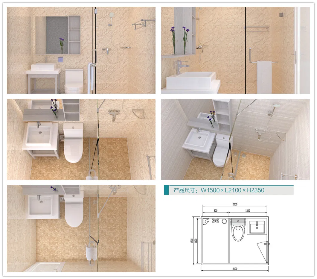 One Bedroom Complete Shower Unit Prefabricated Portable Glass Door Hotel Architectural Design Modular Luxury Prefabricated Bathroom Full Board Payment